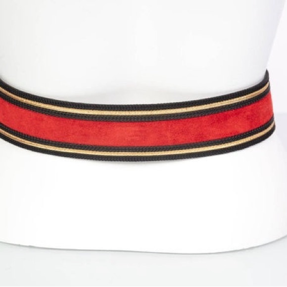 YVES SAINT LAUREN Russian 
COLLECTION RED
SUEDE BLACK GOLD
BELT, 1970S - Picture 4 of 11
